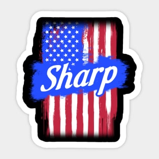 American Flag Sharp Family Gift For Men Women, Surname Last Name Sticker